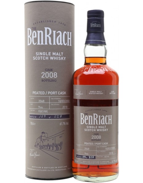 Виски Benriach, "Cask Bottling" Peated Port Cask 9 Years (cask #2048), 2008, in tube, 0.7 л