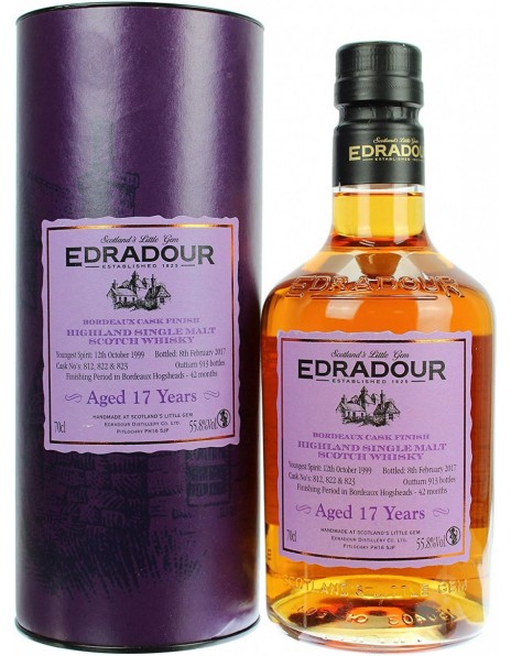 Виски "Edradour" 17 Years Old, Bordeaux Cask Finish, 1999, in tube, 0.7 л