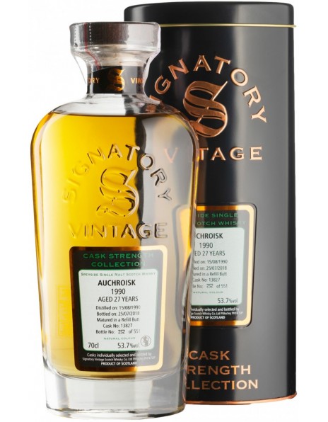 Виски Signatory Vintage, "Cask Strength Collection" Auchroisk 27 Years, 1990, metal tube, 0.7 л