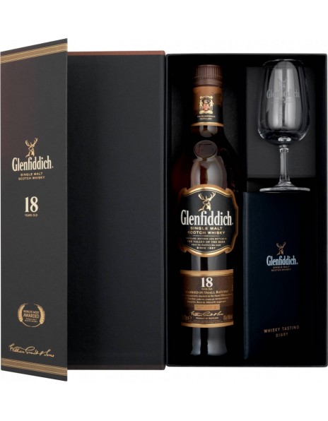 Виски Glenfiddich 18 Years Old, gift set with glass and whisky notebook, 0.75 л