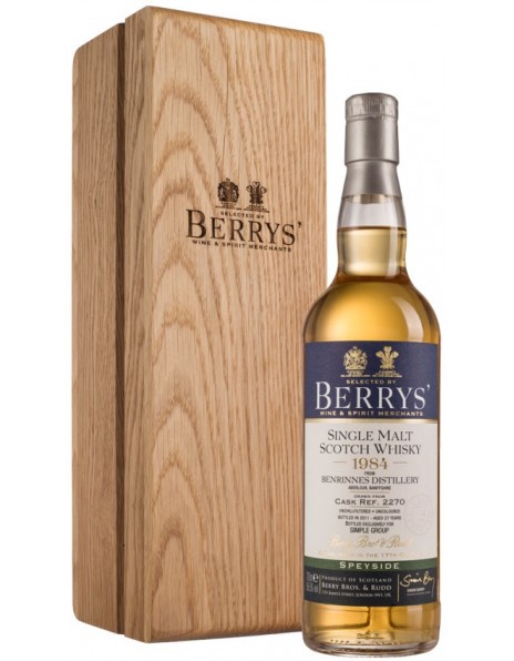 Виски Berrys, "Benrinnes" 1984, wooden box, 0.7 л