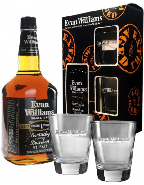 Виски "Evan Williams" Extra Aged (Black), gift box with two glasses, 0.75 л